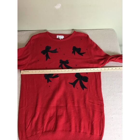 Justine Todd Women Vintage Holiday Sweater Sz.1x Red/black EUC Long line Sweater - Picture 6 of 9